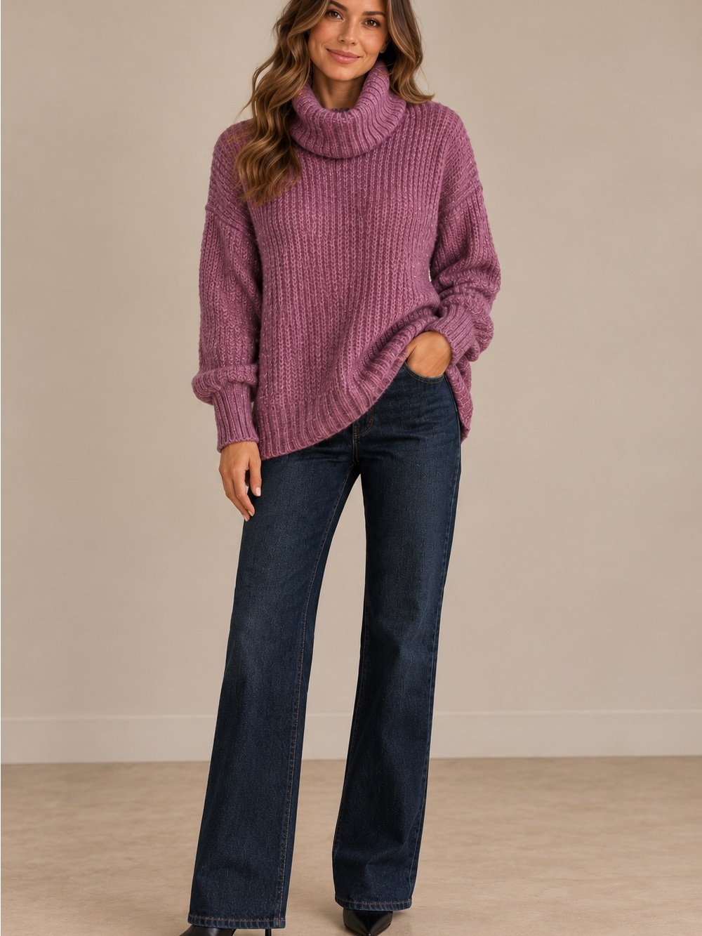 Lauren Ralph Lauren Purple Wool Alpaca Blend Cowl Neck Sweater L